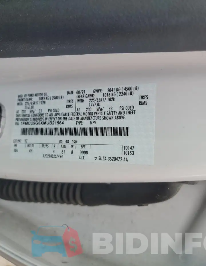 1FMCU9G6XMUB21564 Photo# 13