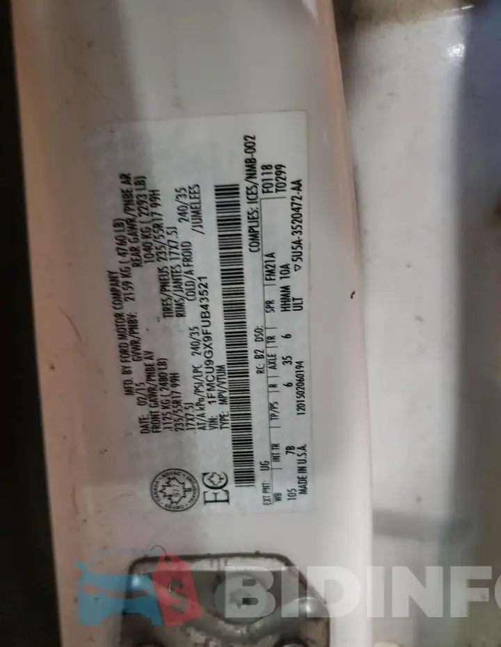 1FMCU9GX9FUB43521 Photo# 13