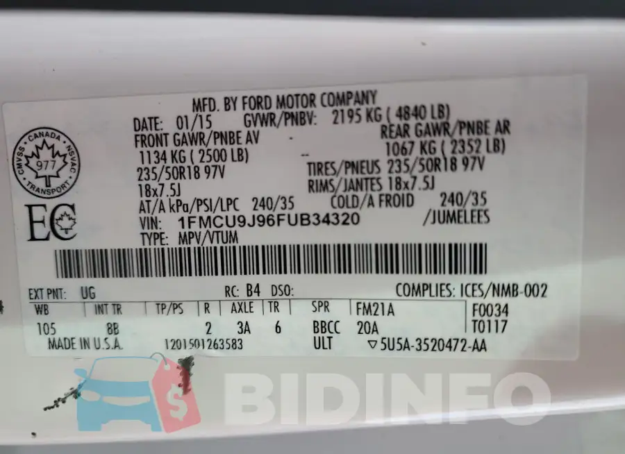 1FMCU9J96FUB34320 Photo# 13