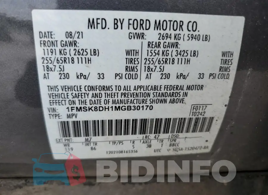 1FMSK8DH1MGB30170 Photo# 13