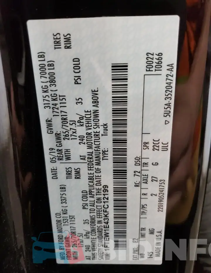 1FTEW1E43KFC12199 Photo# 12