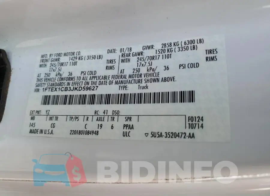 1FTEX1CB3JKD59627 Photo# 12