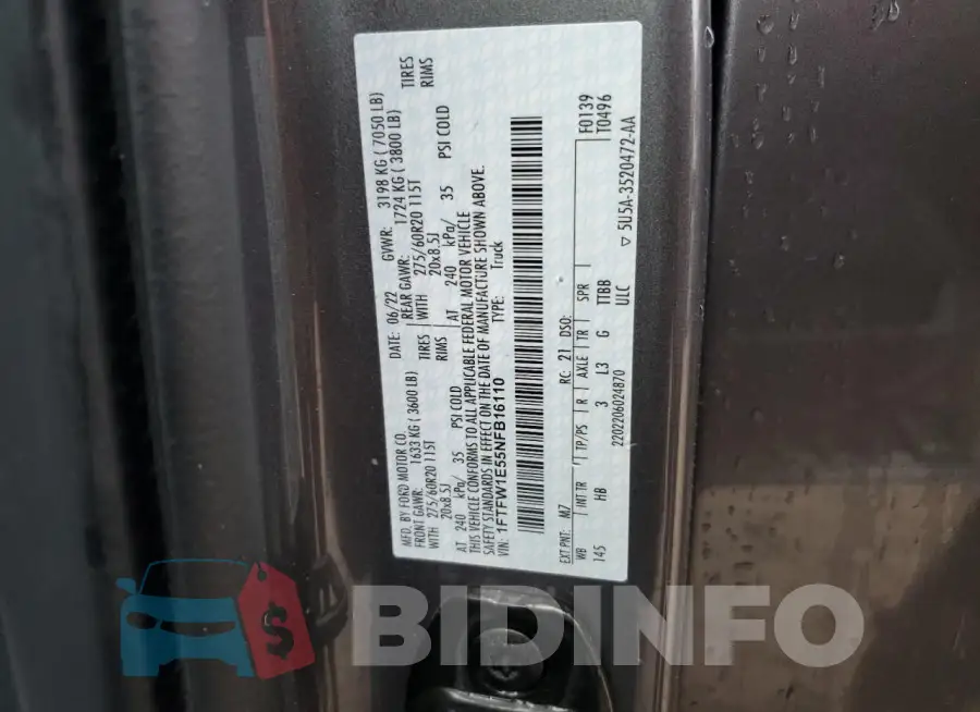 1FTFW1E55NFB16110 Photo# 12