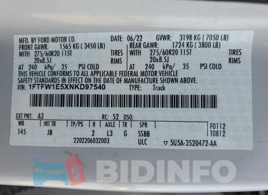 1FTFW1E5XNKD97540 Photo# 12