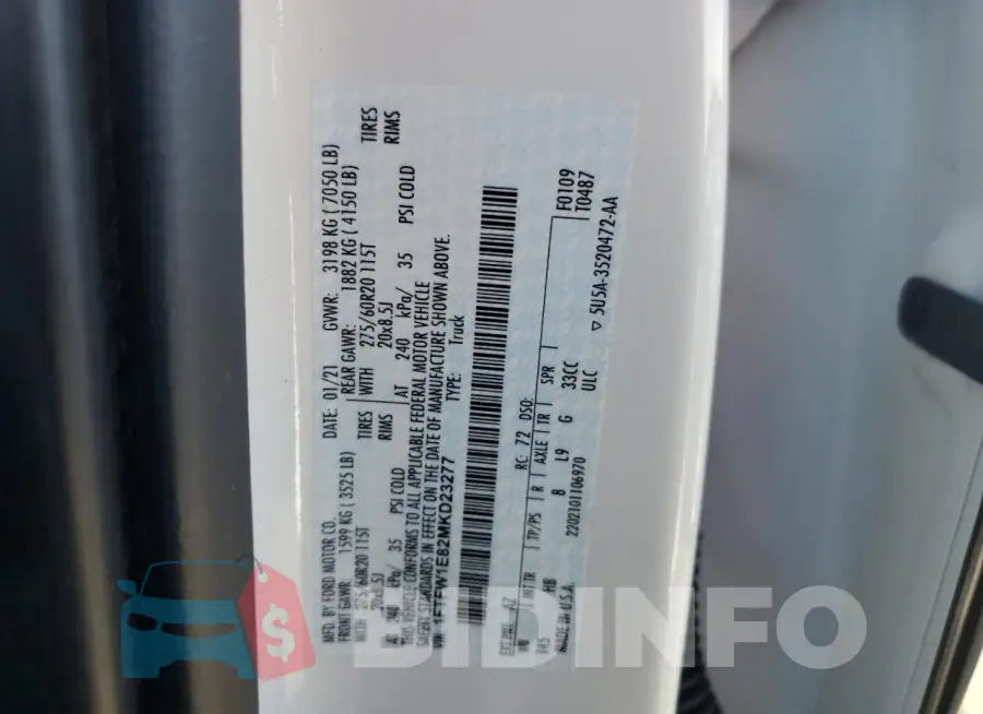 1FTFW1E82MKD23277 Photo# 12