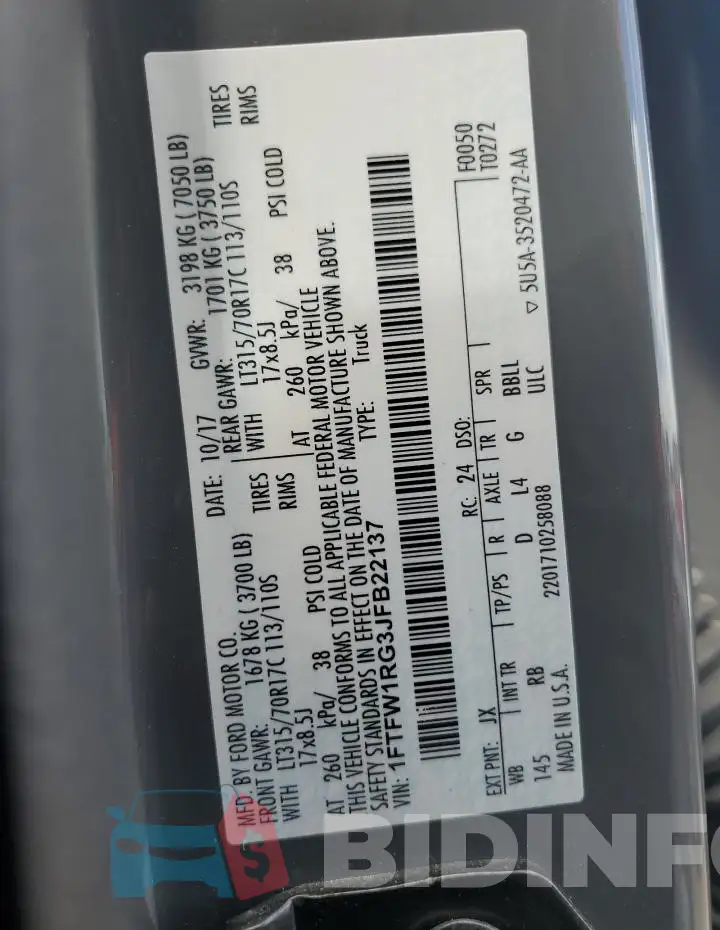 1FTFW1RG3JFB22137 Photo# 13