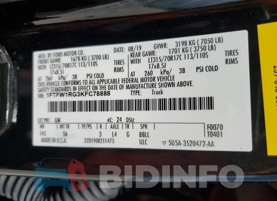 1FTFW1RG3KFC78888 Photo# 13