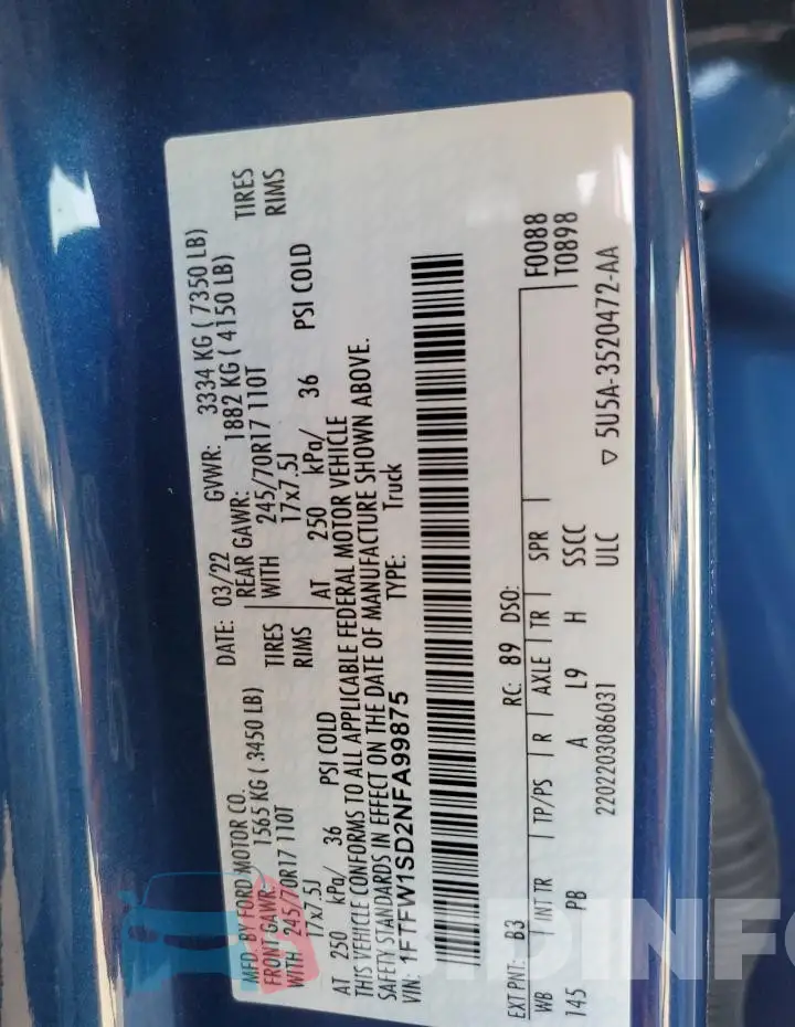 1FTFW1SD2NFA99875 Photo# 13