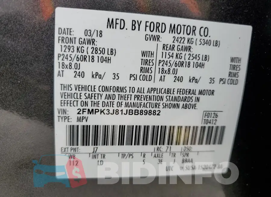 2FMPK3J81JBB89882 Photo# 12