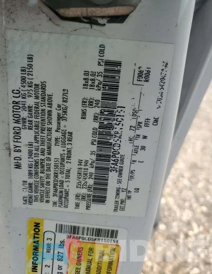 3FA6P0CD5KR150151 Photo# 12