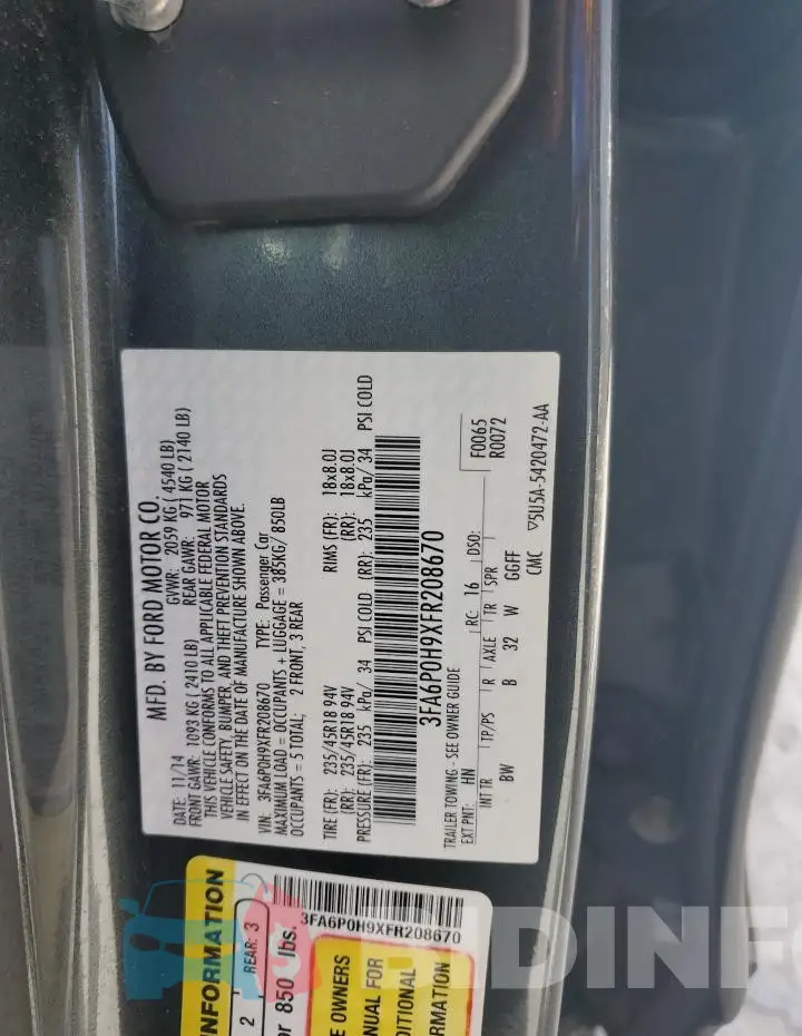 3FA6P0H9XFR208670 Photo# 13