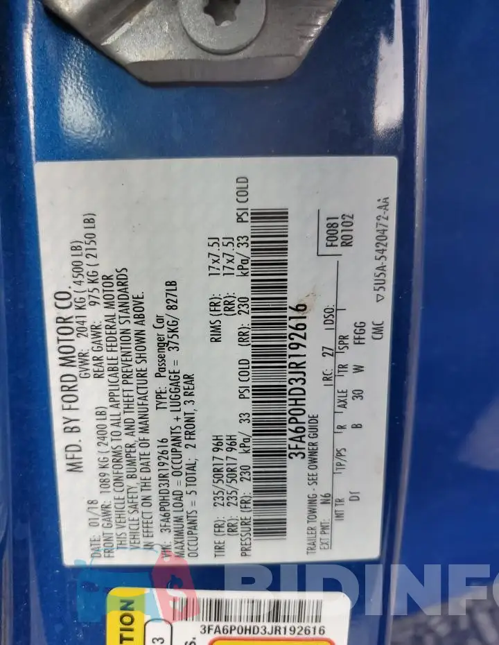 3FA6P0HD3JR192616 Photo# 12