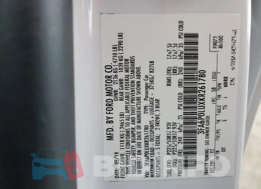 3FA6P0LUXKR261780 Photo# 12