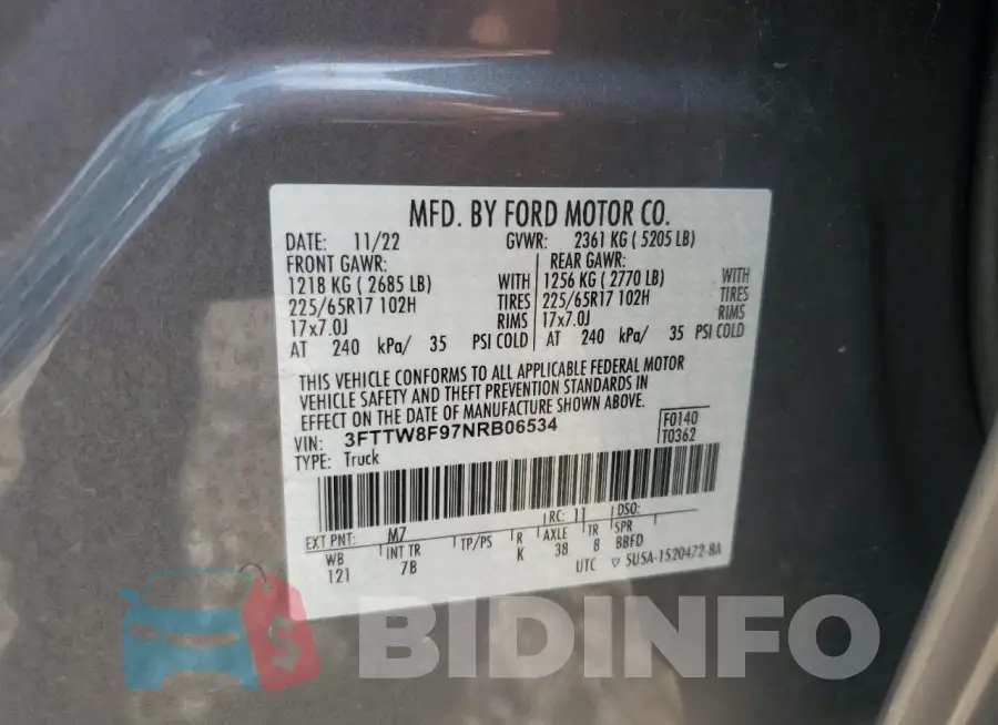 3FTTW8F97NRB06534 Photo# 12