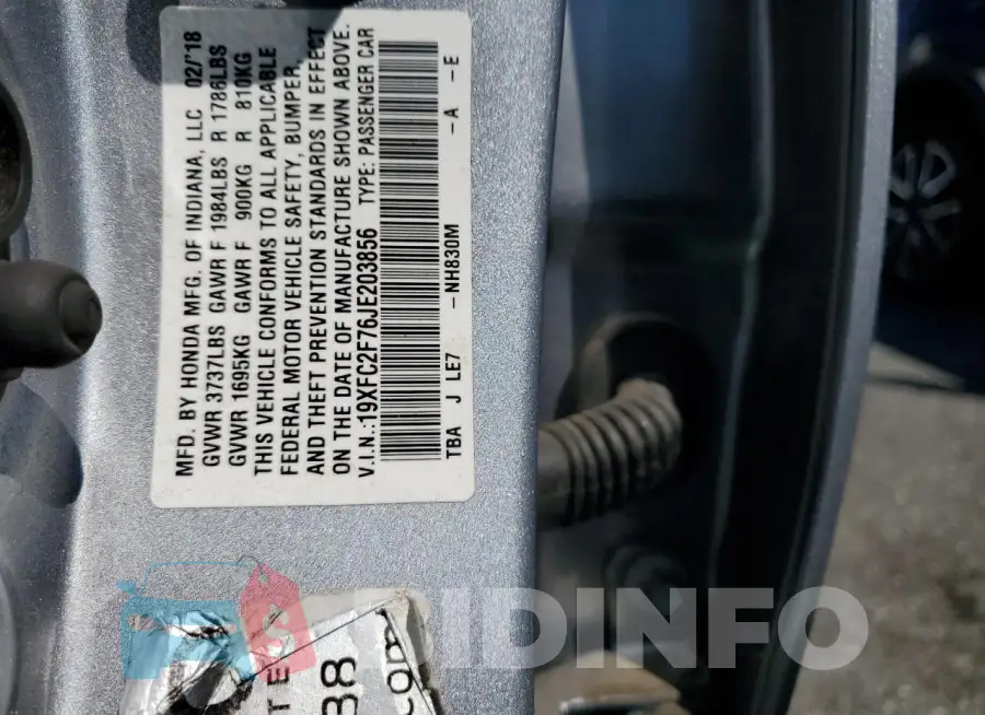 19XFC2F76JE203856 Photo# 12