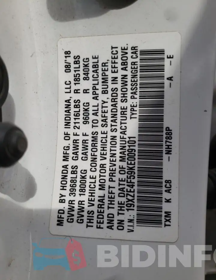 19XZE4F59KE009101 Photo# 12