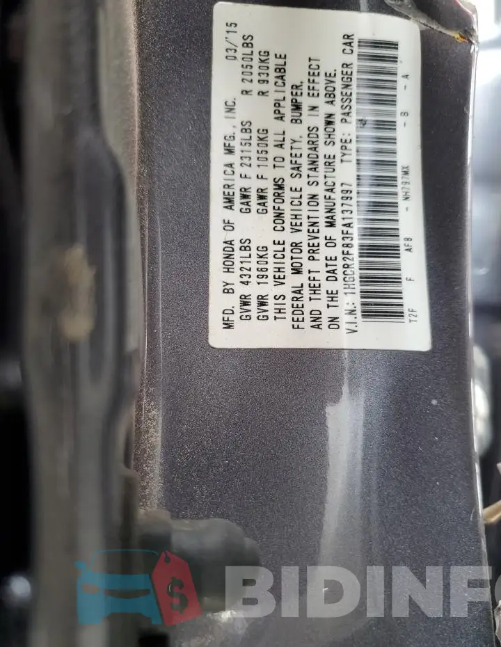 1HGCR2F83FA137997 Photo# 12