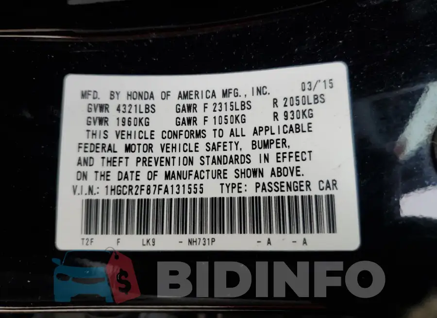 1HGCR2F87FA131555 Photo# 13