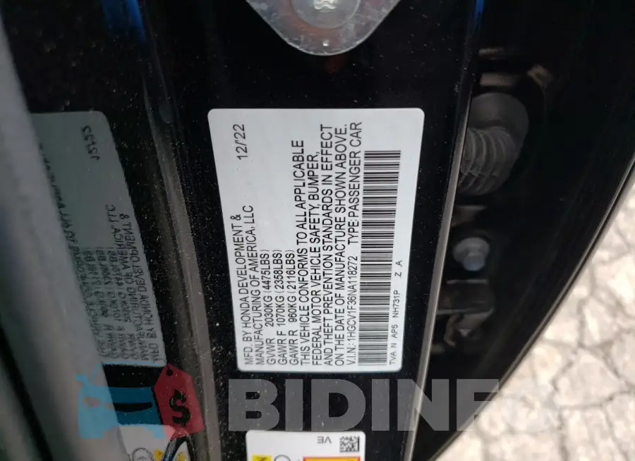 1HGCV1F36NA118272 Photo# 12