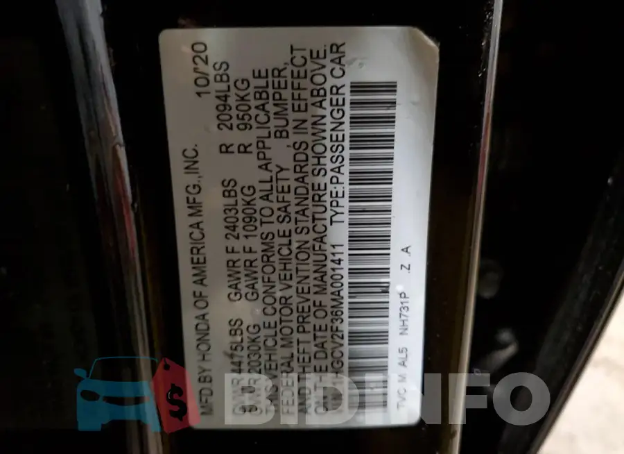1HGCV2F36MA001411 Photo# 12