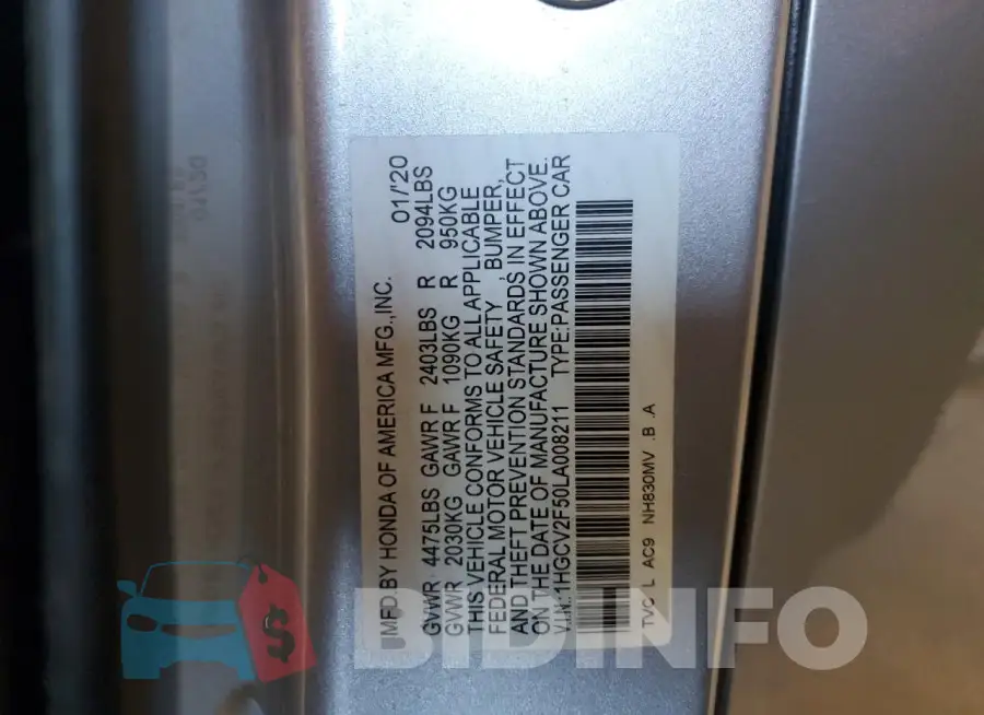 1HGCV2F50LA008211 Photo# 12