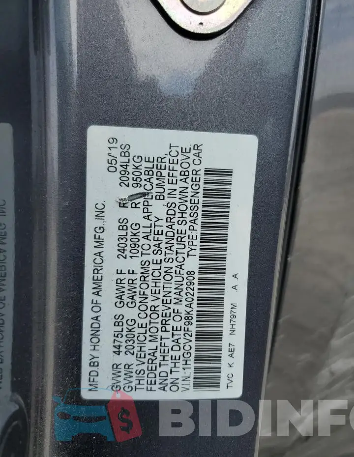 1HGCV2F98KA022908 Photo# 12