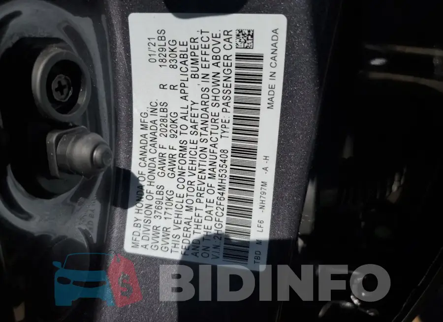 2HGFC2F64MH535408 Photo# 13