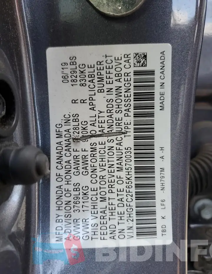 2HGFC2F65KH570035 Photo# 12
