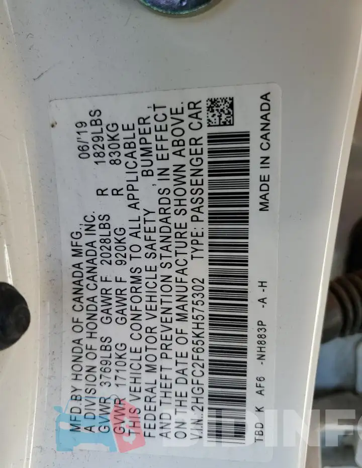 2HGFC2F65KH575302 Photo# 13