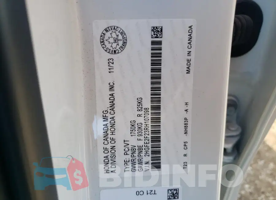2HGFE2F23RH107098 Photo# 13