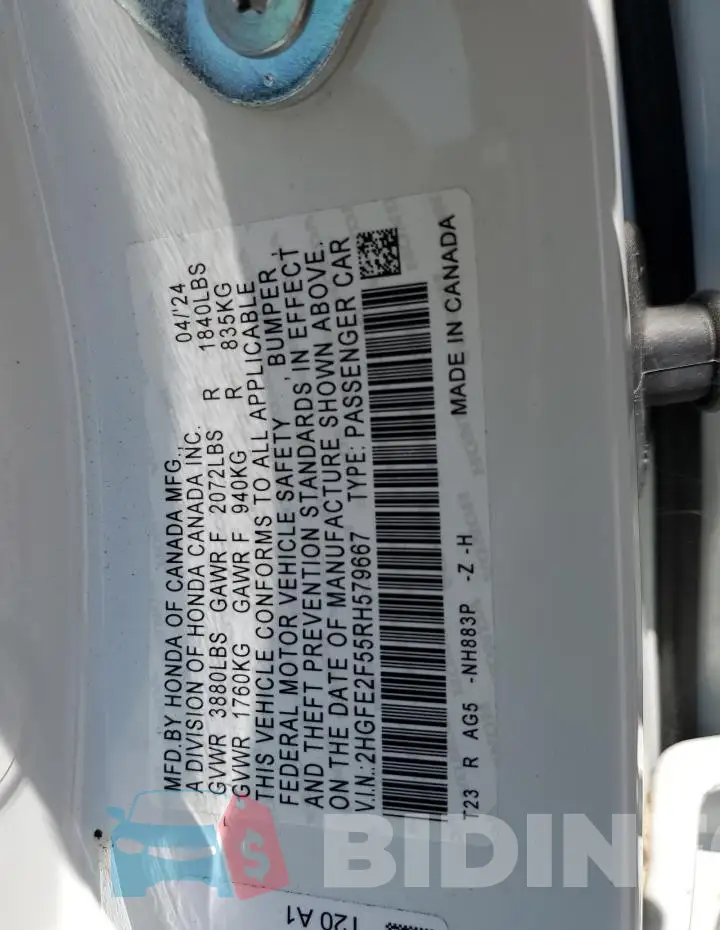 2HGFE2F55RH579667 Photo# 12