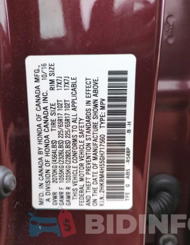 2HKRM4H55GH717560 Photo# 13