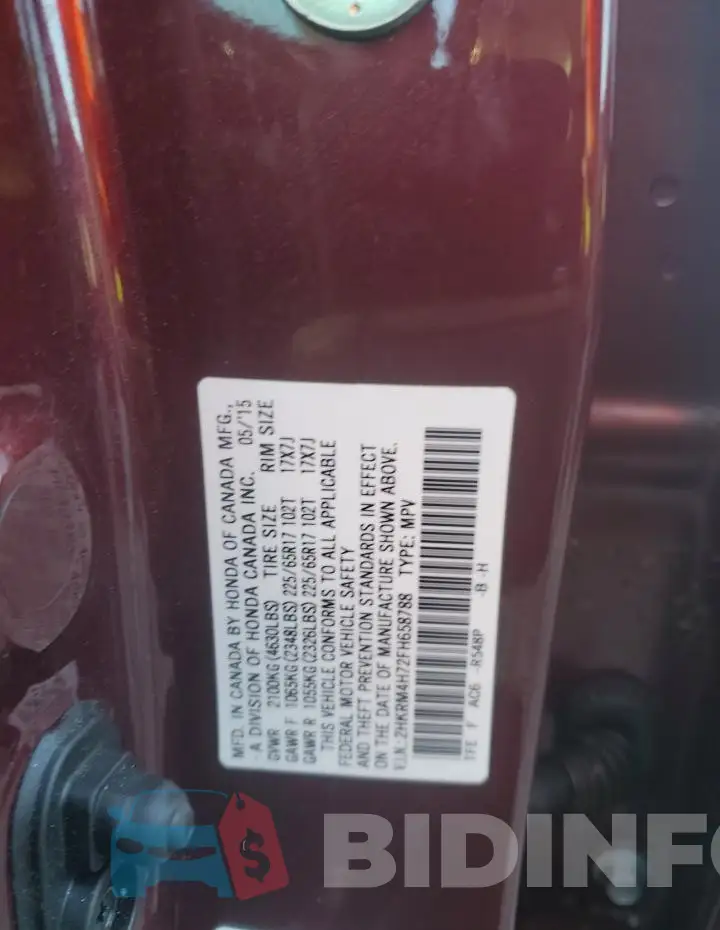2HKRM4H72FH658788 Photo# 14