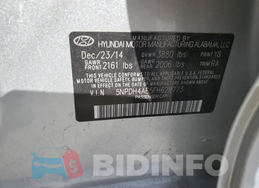 5NPDH4AE5FH628773 Photo# 12