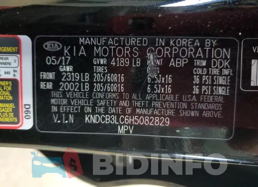 KNDCB3LC6H5082829 Photo# 12