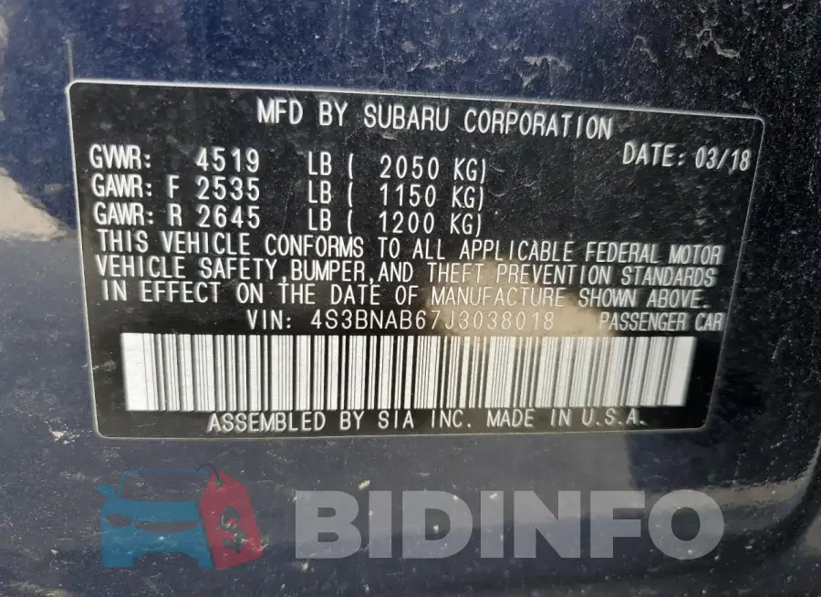 4S3BNAB67J3038018 Photo# 12