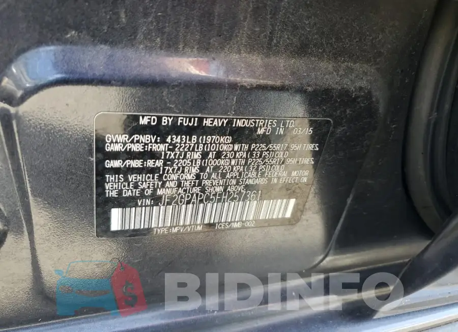 JF2GPAPC5FH257361 Photo# 12