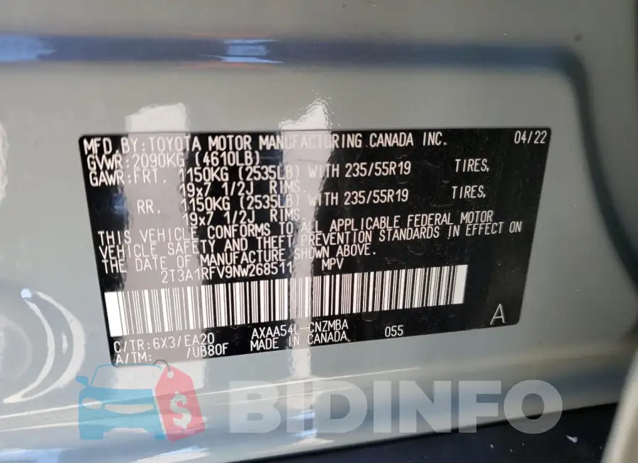 2T3A1RFV9NW268511 Photo# 14