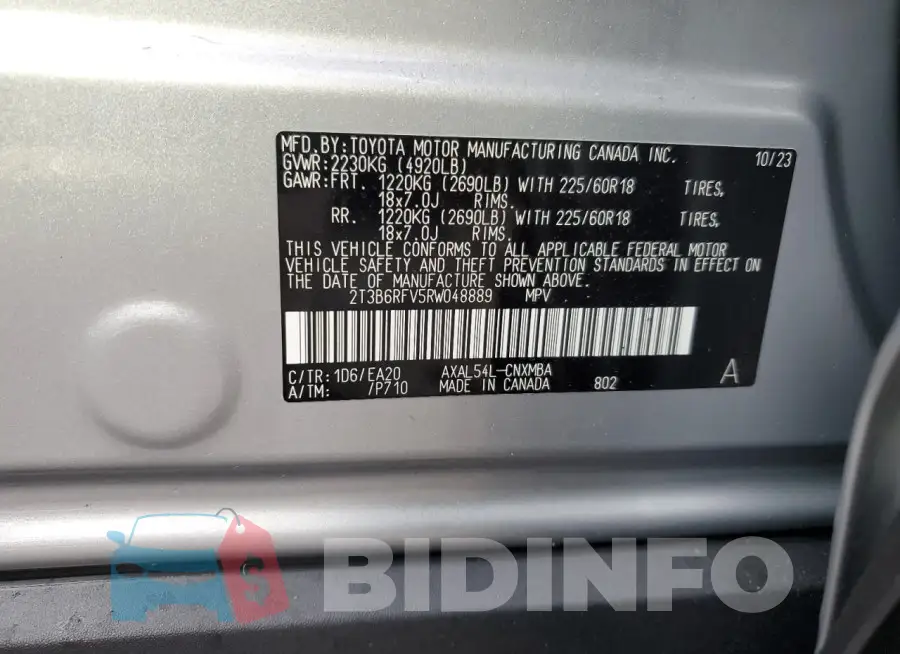 2T3B6RFV5RW048889 Photo# 14