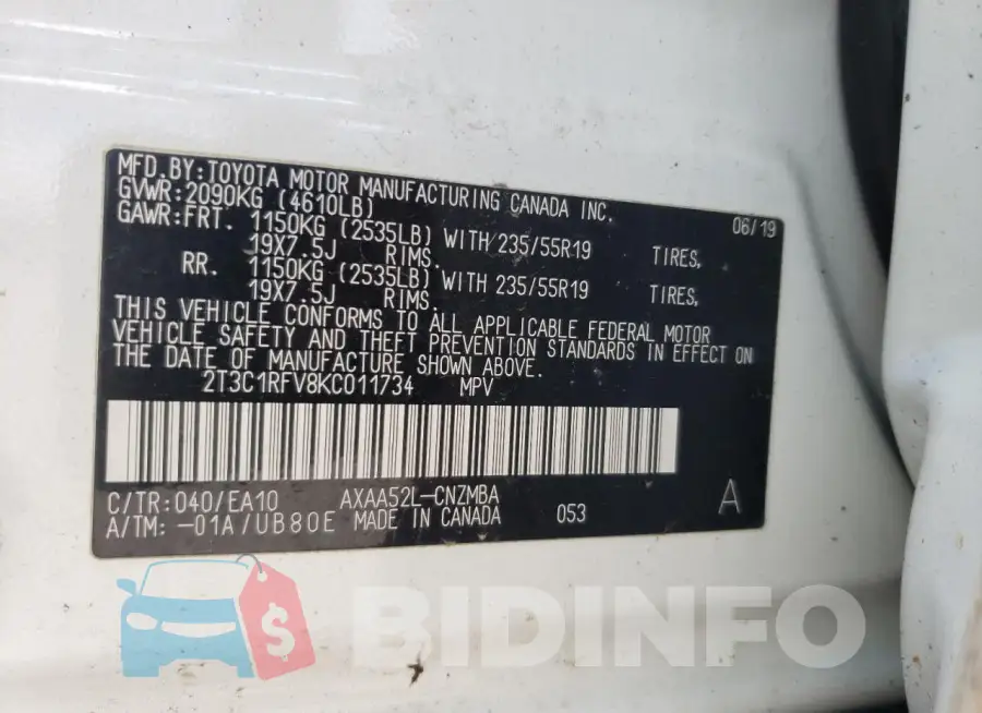2T3C1RFV8KC011734 Photo# 12
