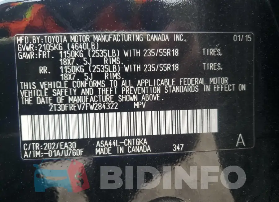 2T3DFREV7FW284322 Photo# 13