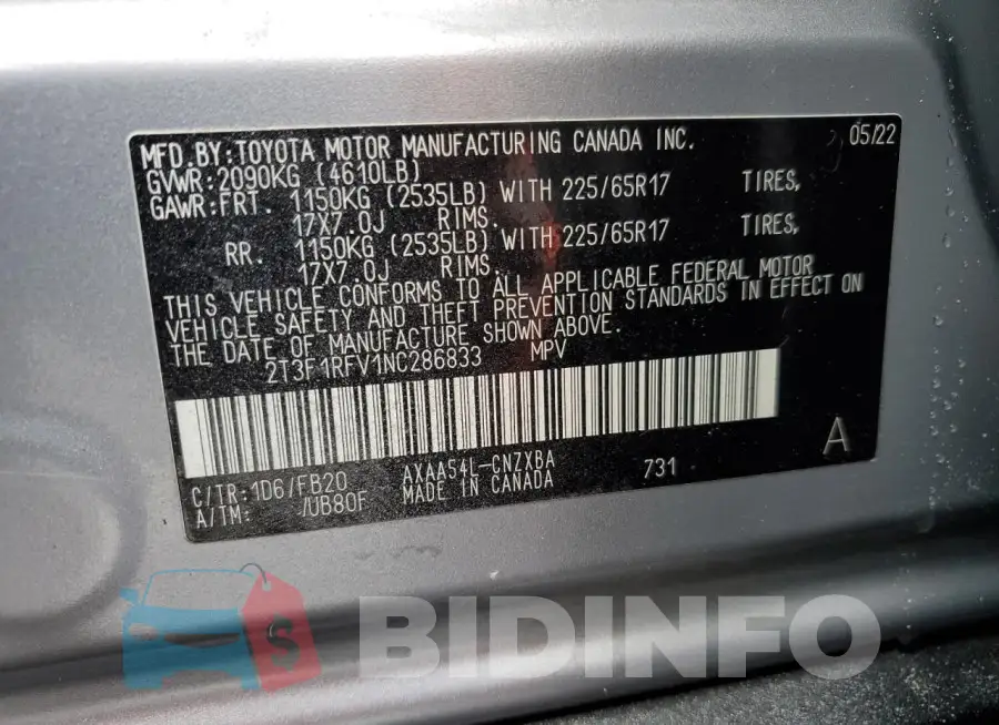 2T3F1RFV1NC286833 Photo# 12