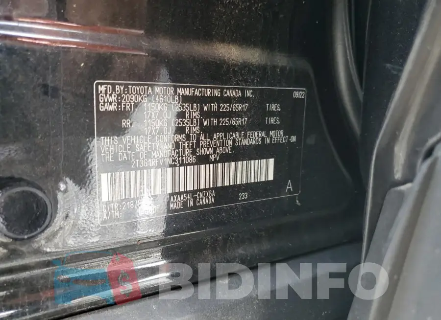 2T3G1RFV1NC311086 Photo# 12