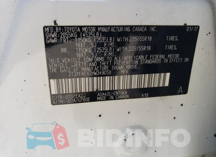 2T3YFREV2HW349050 Photo# 13