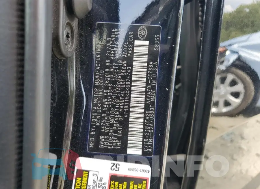 4T1B11HKXKU824743 Photo# 12
