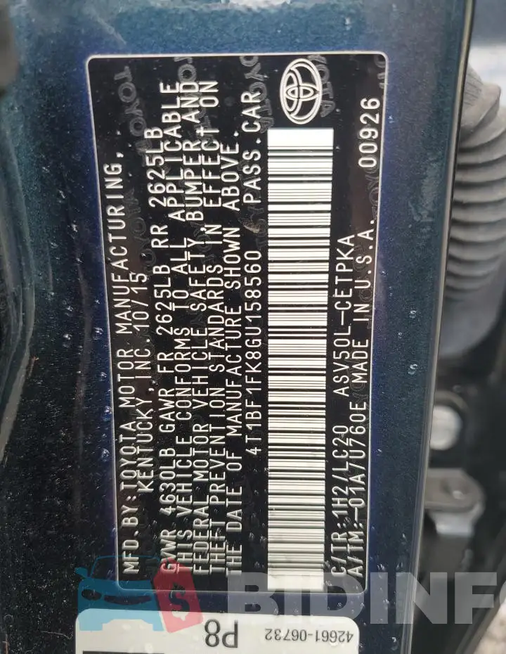 4T1BF1FK8GU158560 Photo# 12