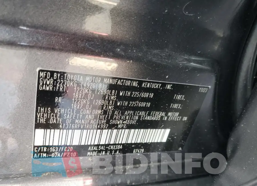 4T3T6RFV1RU144992 Photo# 14