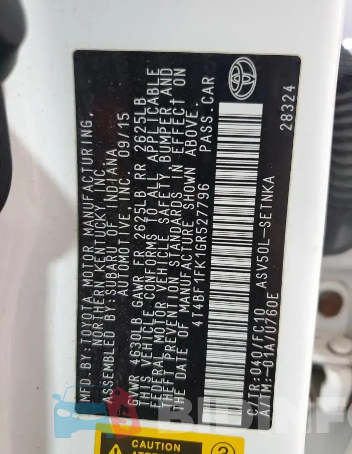 4T4BF1FK1GR527796 Photo# 12