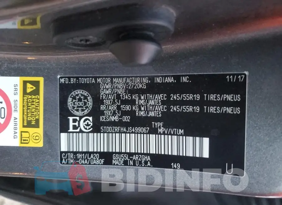 5TDDZRFH4JS499067 Photo# 13