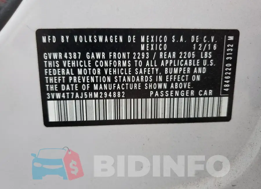 3VW4T7AJ5HM294882 Photo# 12